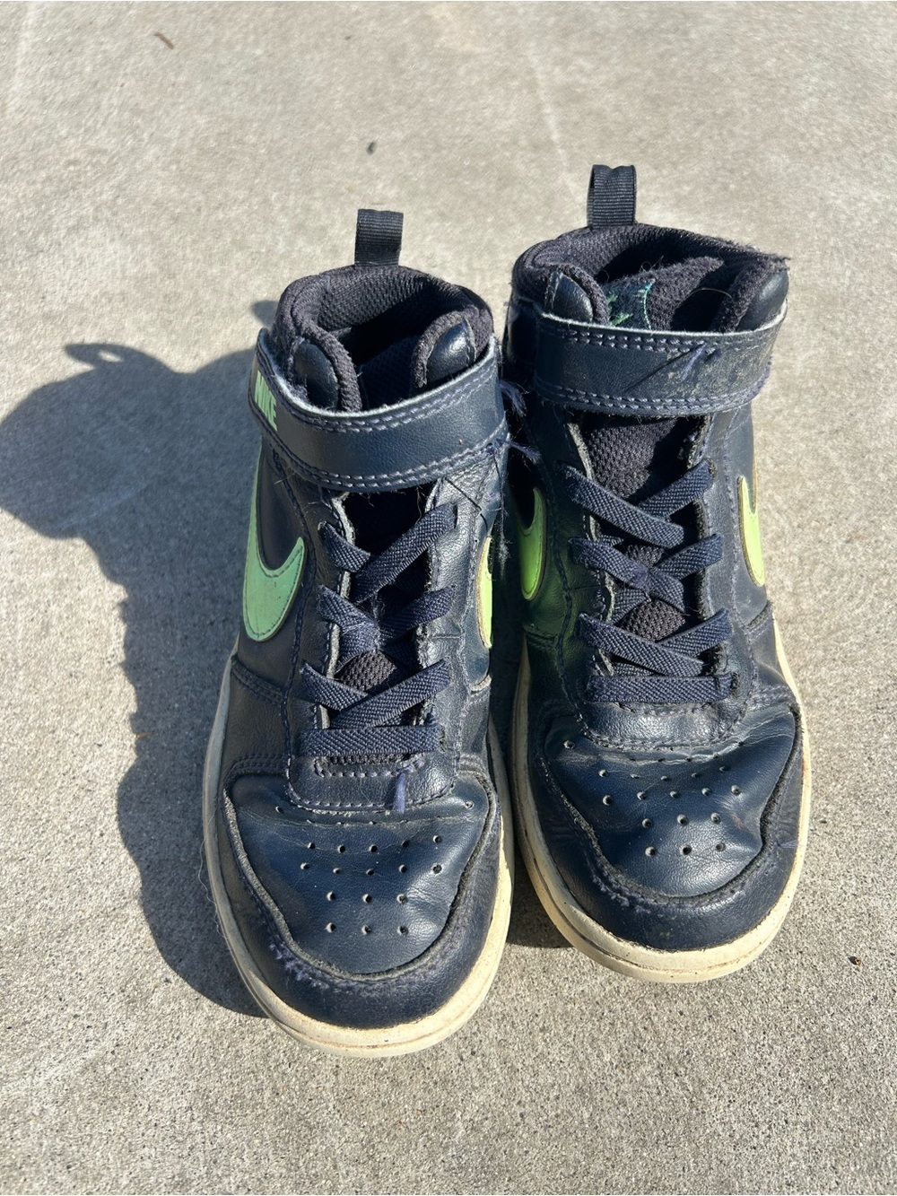 Nike Kids Black High-Top Sneakers with Neon Green Swoosh